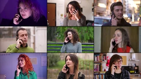 Multiscreen on Communication, modernity, different people using mobile phone Stock Footage 219424149