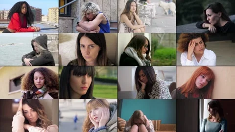 Multiscreen Compilation of 16 Sad and Depressed Women 스톡 동영상 293052628