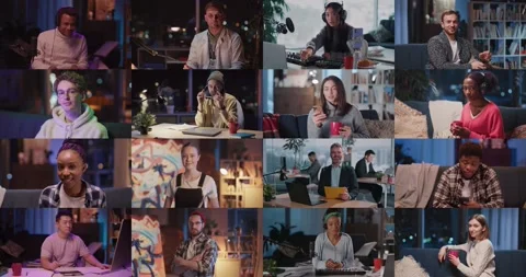 Multiscreen of different people working at the laptop remote work education Stock Footage 186623594