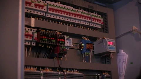 Multiscreen. Electrical Energy Distribution. Power Cable Connected To a Circuit Stock Footage 64232941