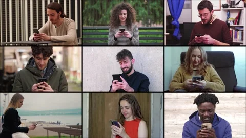 Multiscreen footage of people using smartphone Stock Footage 219417987