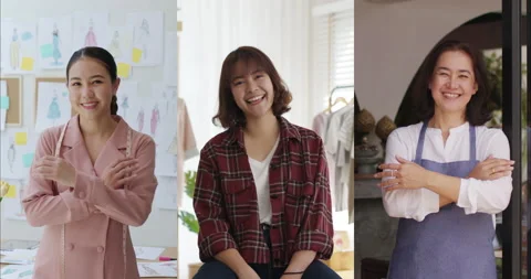 Multiscreen footage Split screen Portrait of entrepreneur smiling Stock Footage 192405141