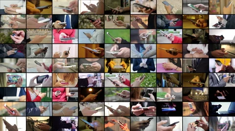 Multiscreen of hands using smartphone in every moment of their lives Stock Footage 67818926