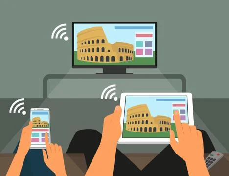 Multiscreen interaction. Stock Illustration
