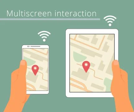 Multiscreen interaction. Synchronization of smartphone and tablet pc Stock Illustration