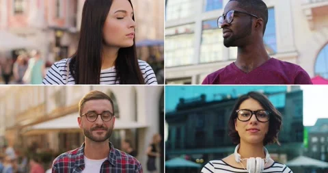 Multiscreen on many different young people in city. Compilation (montage) of Stock Footage 130353064