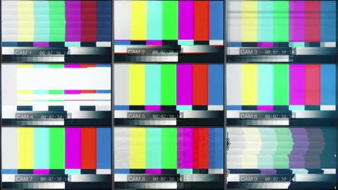 Multiscreen Monitors Display Bad Signal Color Bars Stock-Footage 141211113