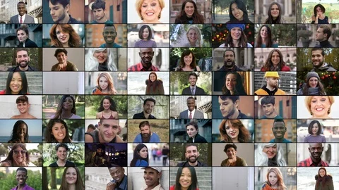 Multiscreen of multiethnic people smiling at camera Vidéo 121442159