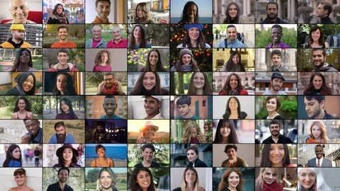 Multiscreen of multiethnic people smiling at camera - different age Vidéo 129595973