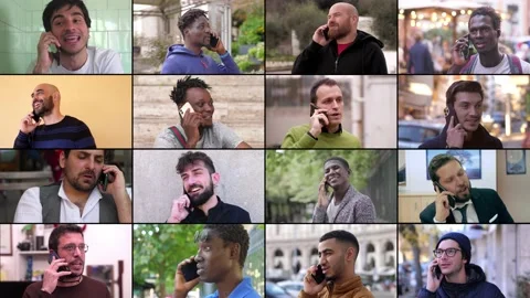 Multiscreen or colage of men talking on smartphone Stock Footage 219467783