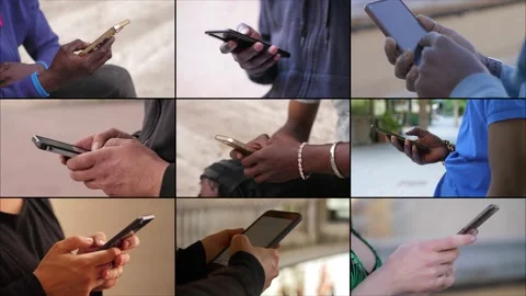 Multiscreen of people hands using smartphones: technology, people concept Video stock 219430286