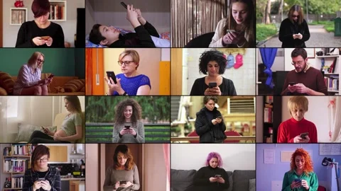 Multiscreen on people typing on mobile phone. Devices,people, technology Stock Footage 167354854