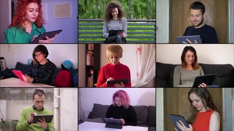 Multiscreen of people use the tablet pc for work or leisure Stock Footage 219437201