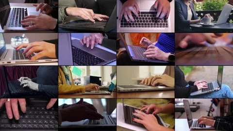 Multiscreen on people using laptop computer. Modernity, communication Stock Footage 171883561