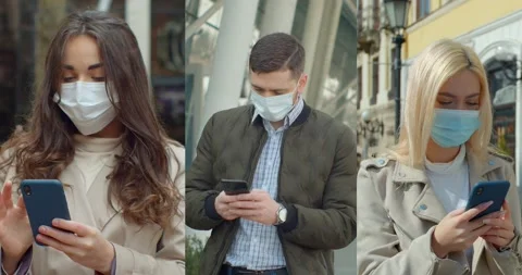 Multiscreen on people using smartphone in everyday life. c Group of people in Stock Footage 131096646