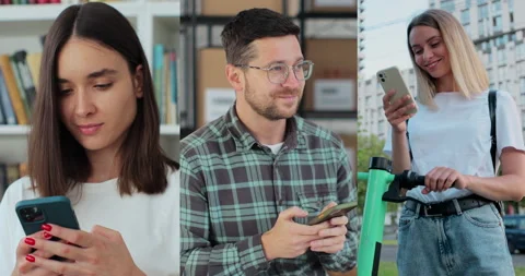 Multiscreen on people using smartphone in everyday life. Nomophobia - People usi 스톡 동영상 238087385