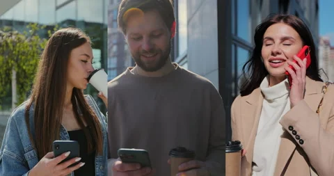 Multiscreen on people using smartphone in everyday life. People using the mobile 스톡 동영상 238087525