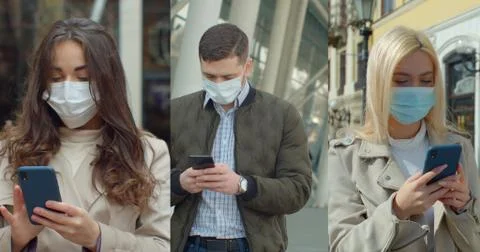 Multiscreen on people using smartphone in everyday life. c Group of people in Stock Photos