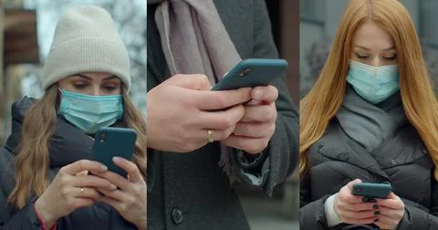 Multiscreen on people using smartphone in everyday life. c Group of people in Stock Photos