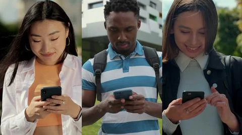 Multiscreen on people using smartphone in everyday life. People using the mobile Stock Photos