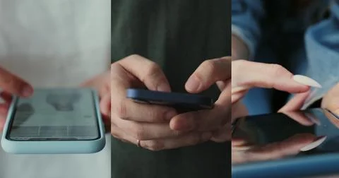 Multiscreen on people using smartphone in everyday life. People using the mob Stock Photos