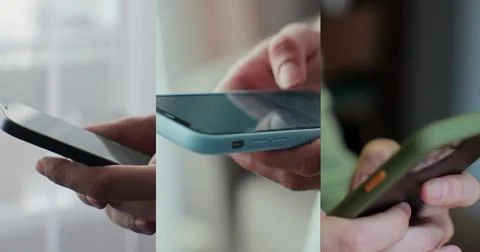 Multiscreen on people using smartphone in everyday life. People using the mob Stock Photos