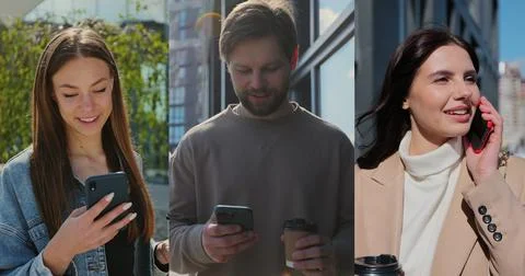 Multiscreen on people using smartphone in everyday life. People using the mob Stock Photos