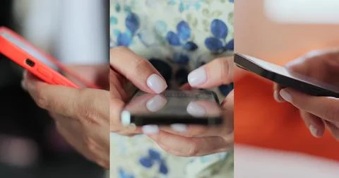 Multiscreen on people using smartphone in everyday life. Nomophobia - People 스톡 사진