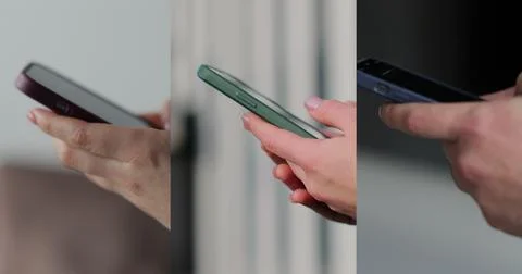 Multiscreen on people using smartphone in everyday life. People using the m.. 스톡 사진