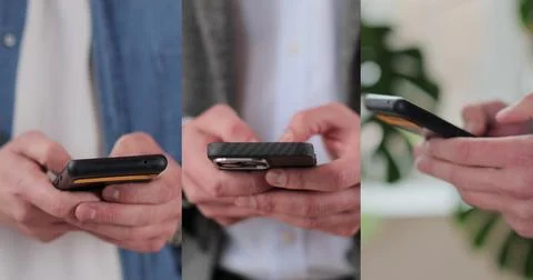 Multiscreen on people using smartphone in everyday life. People using the mob 스톡 사진