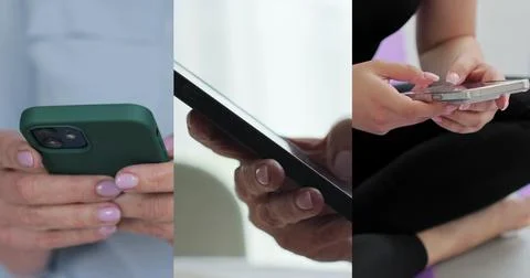 Multiscreen on people using smartphone in everyday life. People using the m.. 스톡 사진