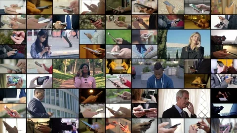 Multiscreen on  people using smartphones.Devices, modernity, communication Stock Footage 110796405