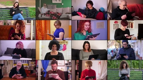 Multiscreen on people using tablet computer. Modernity, communication Video stock 167356186
