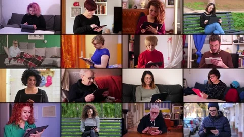 Multiscreen on people using tablet computer. Modernity, communication Video stock 167356190