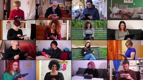 Multiscreen on people using tablet pc. Devices, people, technology Video stock 167355844