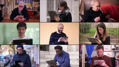 Multiscreen on people using tablet pc. Modernity, device, communication Stock Footage 219436782
