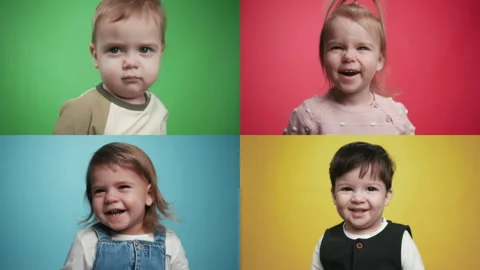 Multiscreen Portrait of Smiling and Laugh Cute Little Kids Looking at Camera 4k Stock-Footage 152358648