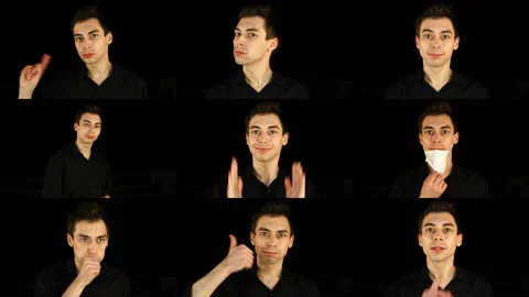 Multiscreen. Portraits of one handsome man, who is showing different emotions Stock-Footage 134409203