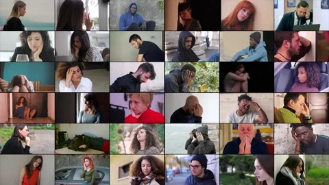 Multiscreen of sad men and women: Concept of depression and loneliness Stock Footage 219800239