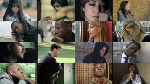 Multiscreen on sadness, depression,loneliness Stock Footage 107264566