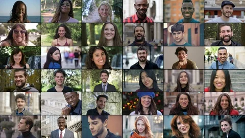 Multiscreen on smiling multiethnic young people.Joy, carefreeness, happiness Stock Footage 120934907