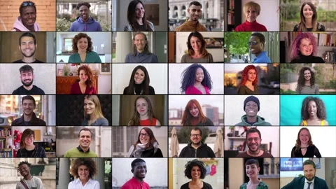Multiscreen on smiling multiethnic young people.Joy, carefreeness, happiness Stock Footage 219440526