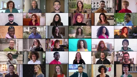 Multiscreen on smiling multiethnic young people.Joy, carefreeness, happiness Stock Footage 219441406