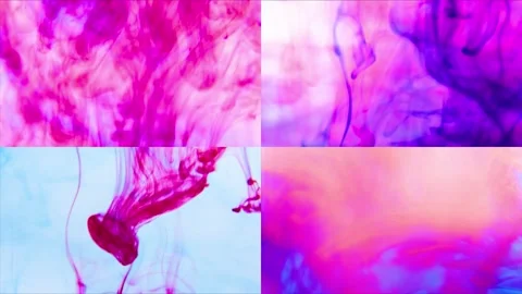 Multiscreen split screen composition collage, vibrant colored ink in water Stock Footage 194581674