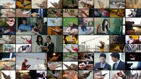 Multiscreen of tablet,smartphones. People using technology Stock Footage 95572927