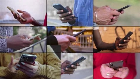 Multiscreen on unrecognizable people using smartphone everyday life Stock Footage 219431881