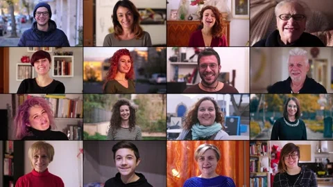 Multiscreen of young happy people smiling looking at camera Stock-Footage 167356628