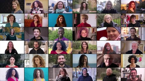 Multiscreen of  young men and confident women smiling at camera  Stock Footage 226964728