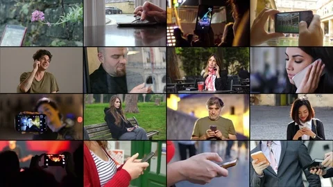 Multiscreen of young people using smart phone in every day life Stock Footage 78078485