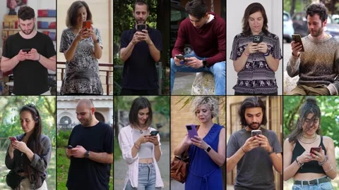 Multiscreen of young people using smartphones actively Stock Footage 307301432